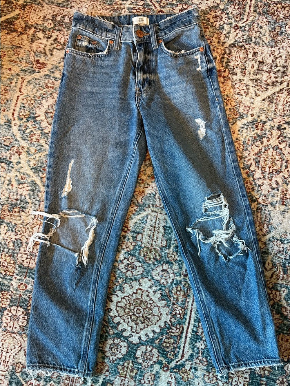 River Island Washed Blue Distressed Denim Jeans
